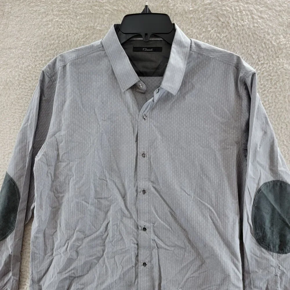 7 Diamonds Button Up Shirt Men's L Gray with Elbow Pads Collared Long Sleeves - Picture 2 of 15